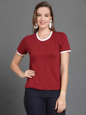 TANDUL  Casual Regular Sleeves Solid Women Maroon Top
