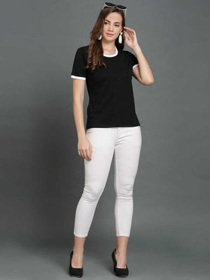 TANDUL  Solid Women Round Neck Black T-Shirt