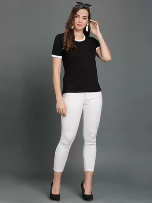 TANDUL  Solid Women Round Neck Black T-Shirt