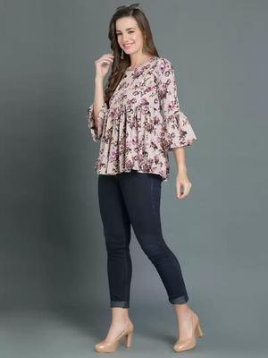 TANDUL  Casual Bell Sleeves Printed Women Multicolor Top