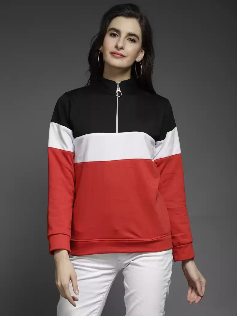 TANDUL  Full Sleeve Color Block Women Sweatshirt