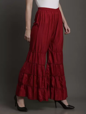 TANDUL  Regular Fit Women Maroon Rayon Trousers