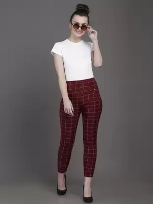 TANDUL Maroon Jegging  (Checkered)
