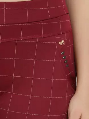 TANDUL Maroon Jegging  (Checkered)