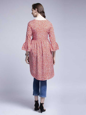 Casual Bell Sleeves Printed Women Orange Top