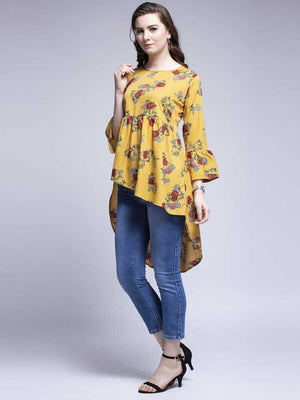 TANDUL  Casual Bell Sleeves Printed Women Yellow Top