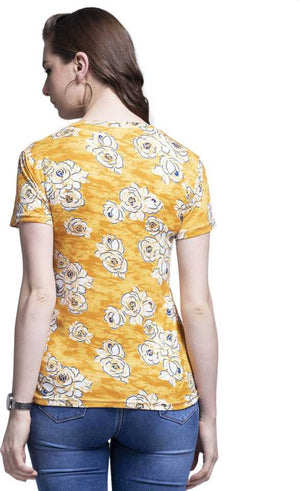 Casual Regular Sleeves Floral Print Women Yellow Top