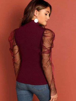 TANDUL INSTA  Casual Puff Sleeves Solid Women Maroon Top
