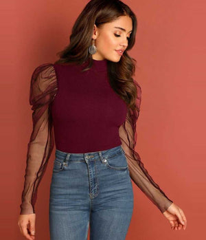 TANDUL INSTA  Casual Puff Sleeves Solid Women Maroon Top