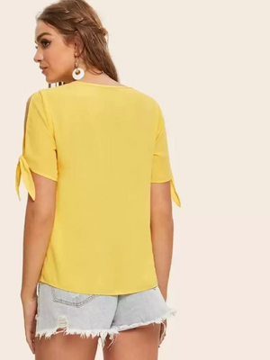 TANDUL  Casual Regular Sleeves Solid Women Yellow Top