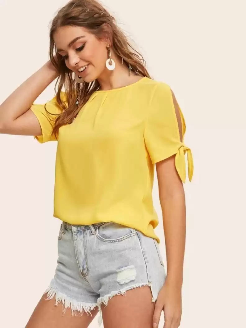 TANDUL  Casual Regular Sleeves Solid Women Yellow Top
