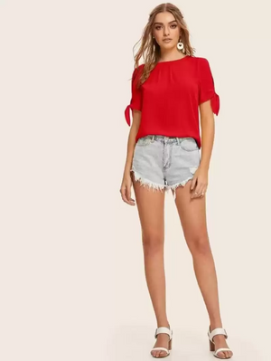 TANDUL  Casual Regular Sleeves Solid Women Red Top