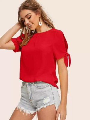 TANDUL  Casual Regular Sleeves Solid Women Red Top