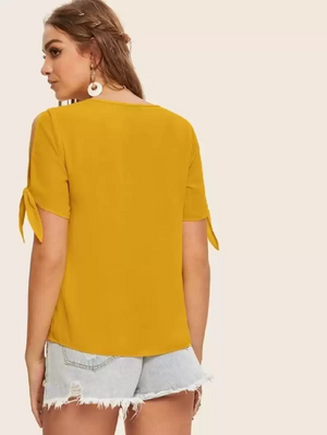 TANDUL  Casual Regular Sleeves Solid Women Yellow Top
