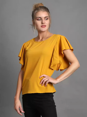 TANDUL  Casual Regular Sleeves Solid Women Yellow Top