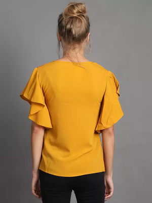 TANDUL  Casual Regular Sleeves Solid Women Yellow Top