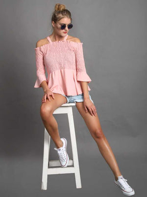 Casual Regular Sleeves Solid Women Pink Top