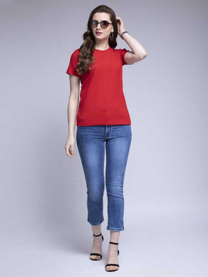 TANDUL  Solid Women Round Neck Red T-Shirt