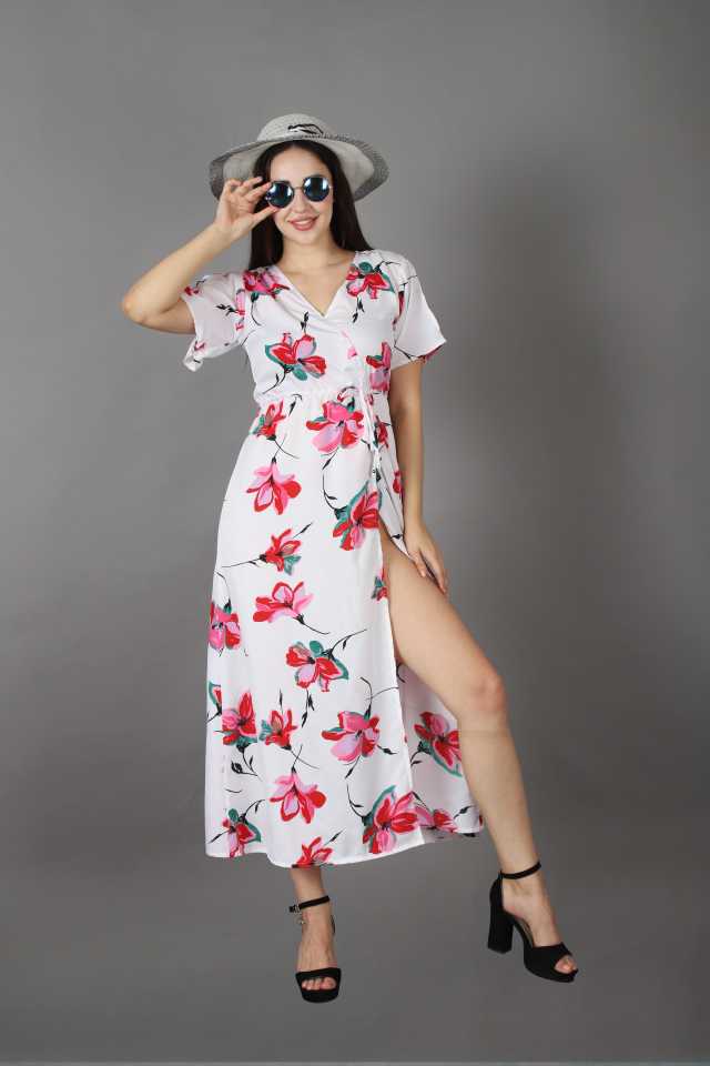TANDUL  Women Maxi White Dress With Mask
