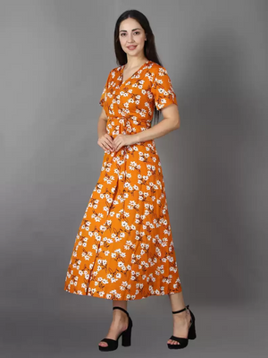 TANDUL  Women Maxi Yellow Dress With Mask