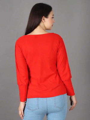 TANDUL  Casual Regular Sleeves Solid Women Red Top With Mask