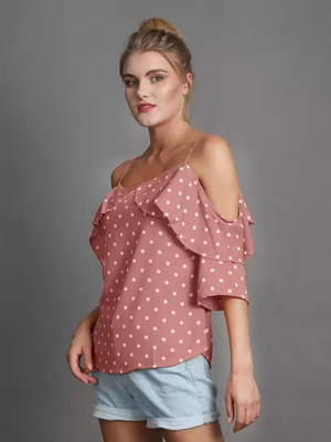 TANDUL  Casual Shoulder Straps Polka Print Women Multicolor Top