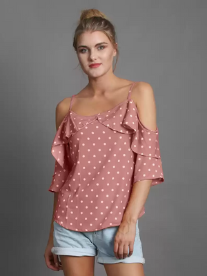TANDUL  Casual Shoulder Straps Polka Print Women Multicolor Top