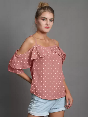 TANDUL  Casual Shoulder Straps Polka Print Women Multicolor Top