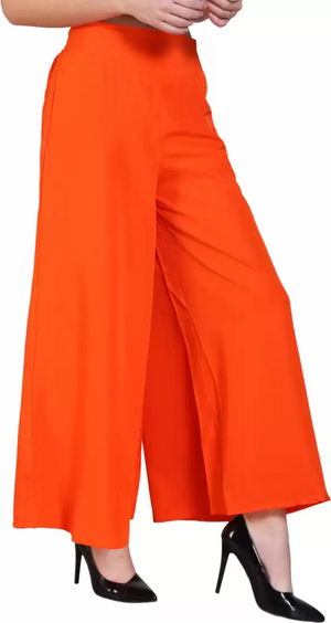 TANDUL  Flared Women Orange Crepe Trousers
