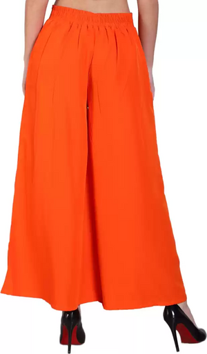 TANDUL  Flared Women Orange Crepe Trousers