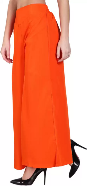 TANDUL  Flared Women Orange Crepe Trousers