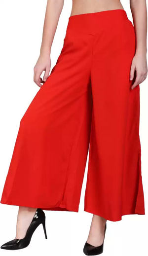 TANDUL  Flared Women Red Crepe Trousers