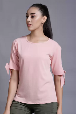 TANDUL  Casual Cold Shoulder Sleeves Solid Women Pink Top