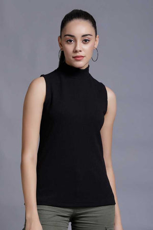 Casual Sleeveless Solid Women Black Top