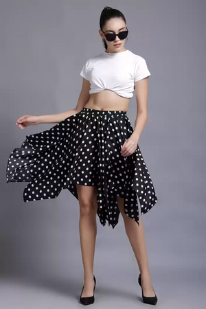 TANDUL  Women Polka Print Flared Black Skirt