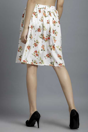 TANDUL  Women Floral Print Flared White Skirt