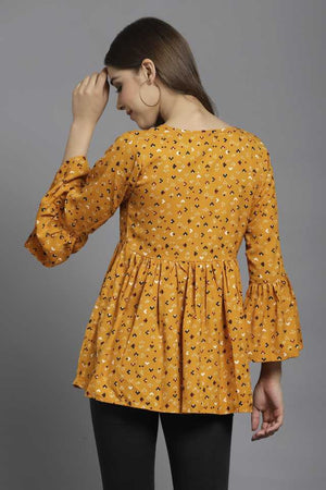 Casual Bell Sleeves Printed Women Multicolor Top
