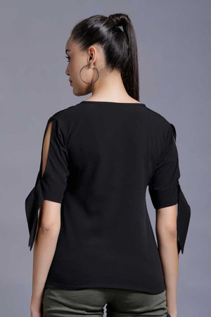 Casual Regular Sleeves Solid Women Black Top