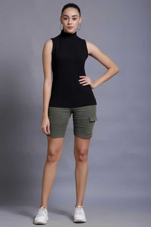 Casual Sleeveless Self Design, Solid Women Black Top