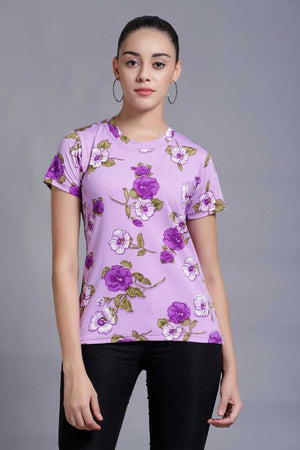 Casual Regular Sleeves Floral Print Women Purple Top