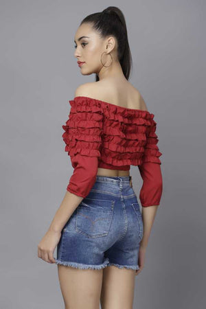 Casual Regular Sleeves Solid Women Maroon Top