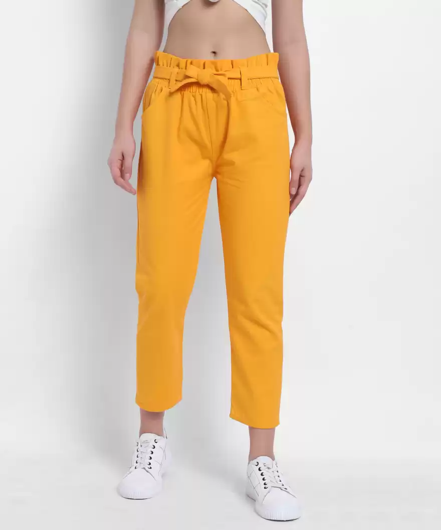 TANDUL  Regular Fit Women Yellow Cotton Blend Trousers