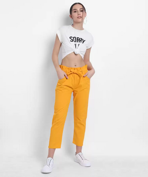 TANDUL  Regular Fit Women Yellow Cotton Blend Trousers
