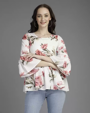 TANDUL  Casual Bell Sleeves Printed Women Multicolor Top