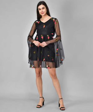 TANDUL  Women Skater Black Dress
