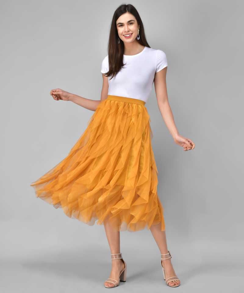 TANDUL  Women Solid A-line Yellow Skirt
