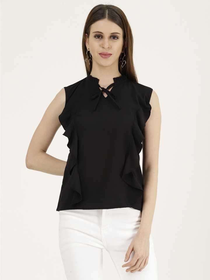 TANDUL  Casual Sleeveless Solid Women Black Top