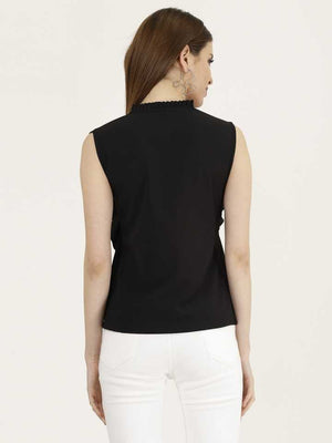 TANDUL  Casual Sleeveless Solid Women Black Top