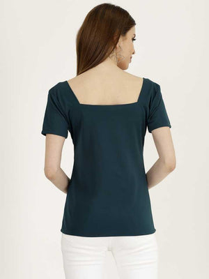 Casual Regular Sleeves Solid Women Dark Green Top