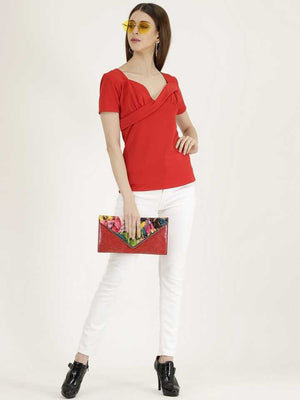 TANDUL  Casual Regular Sleeves Solid Women Red Top